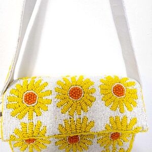 Floral Beaded White and Yellow Women's Bag